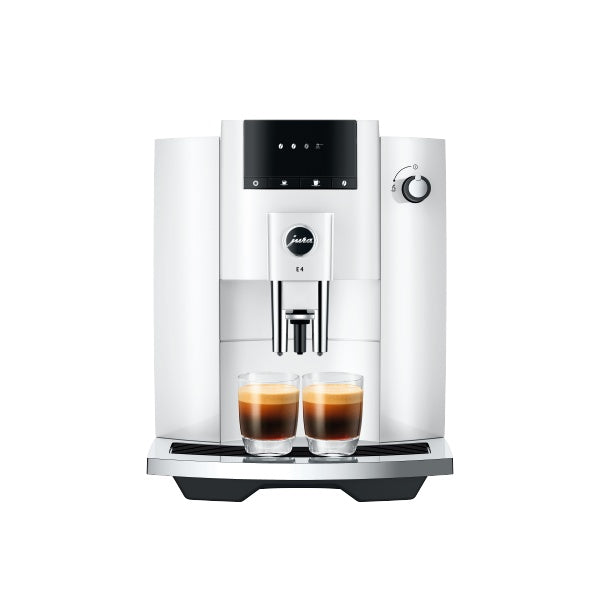 Jura E4 Piano White Kaffeevollautomat mit höhenverstellbarem Auslauf und Symbol-Display