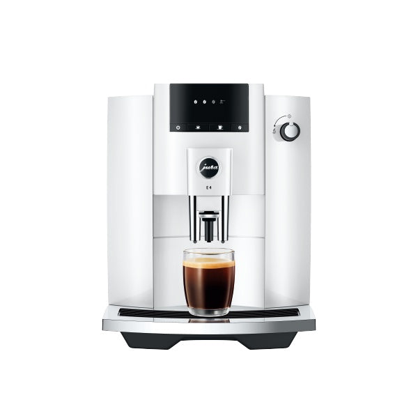 Jura E4 Piano White Kaffeevollautomat mit höhenverstellbarem Auslauf und Symbol-Display