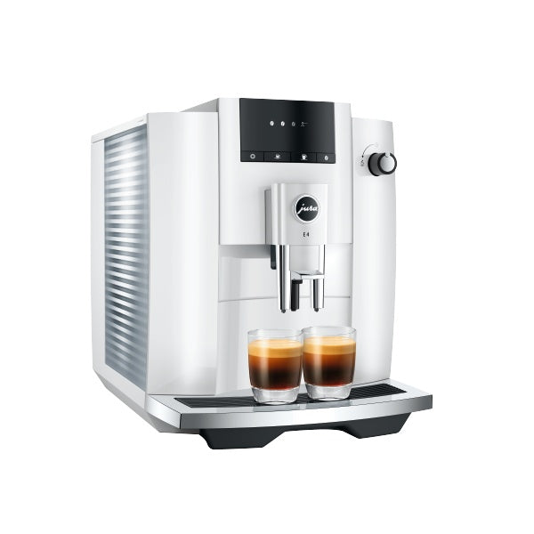 Jura E4 Piano White Kaffeevollautomat mit höhenverstellbarem Auslauf und Symbol-Display