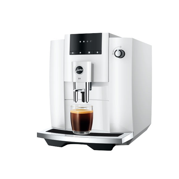 Jura E4 Piano White Kaffeevollautomat mit höhenverstellbarem Auslauf und Symbol-Display