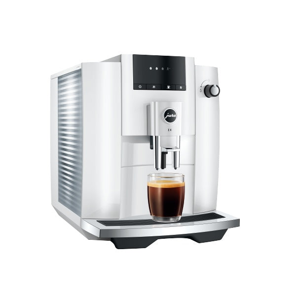 Jura E4 Piano White Kaffeevollautomat mit höhenverstellbarem Auslauf und Symbol-Display