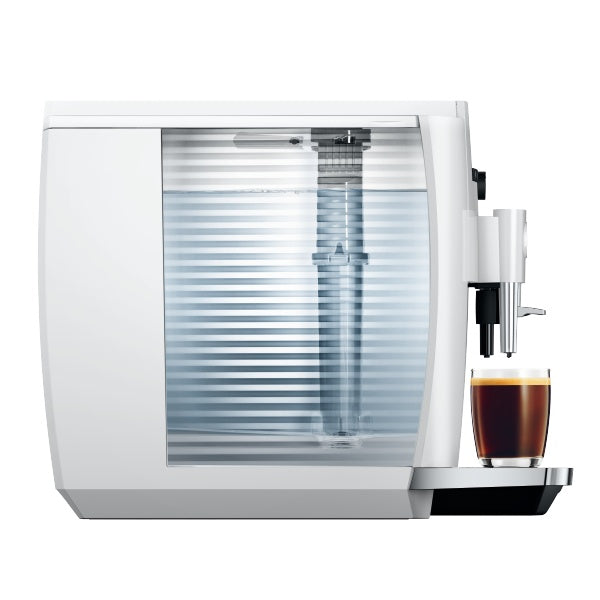Jura E4 Piano White Kaffeevollautomat mit höhenverstellbarem Auslauf und Symbol-Display