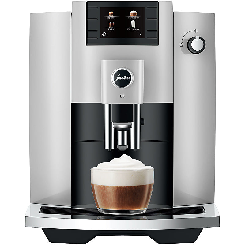 Jura E6 Platin Kaffeevollautomat mit Farbdisplay und verchromten Akzenten