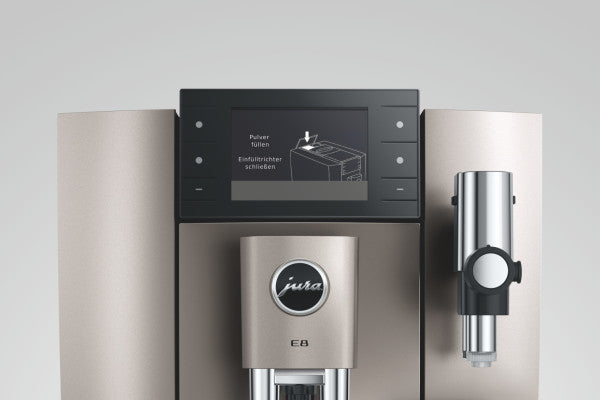JURA E8 Midnight Silver Kaffeevollautomat mit Farbdisplay und Milchsystem