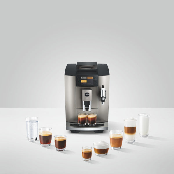JURA E8 Midnight Silver Kaffeevollautomat mit Farbdisplay und Milchsystem