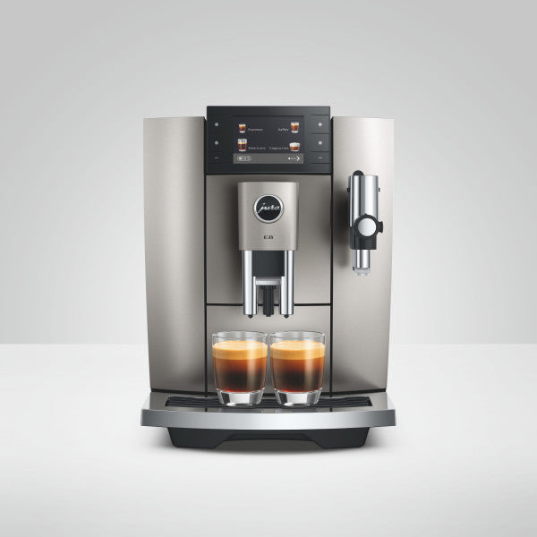 JURA E8 Midnight Silver Kaffeevollautomat mit Farbdisplay und Milchsystem