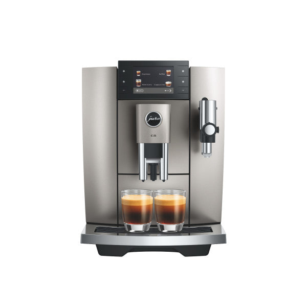 JURA E8 Midnight Silver Kaffeevollautomat mit Farbdisplay und Milchsystem