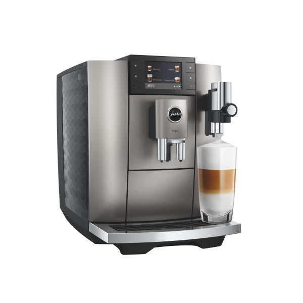 JURA E8 Midnight Silver Kaffeevollautomat mit Farbdisplay und Milchsystem