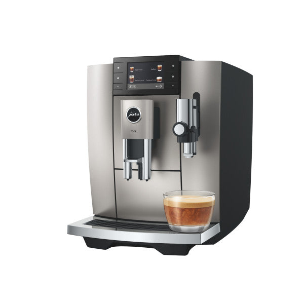 JURA E8 Midnight Silver Kaffeevollautomat mit Farbdisplay und Milchsystem