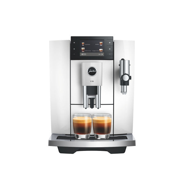JURA E8 Piano White Kaffeevollautomat mit Farbdisplay und Tassenbeleuchtung