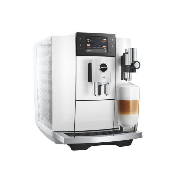 JURA E8 Piano White Kaffeevollautomat mit Farbdisplay und Tassenbeleuchtung
