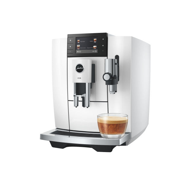 JURA E8 Piano White Kaffeevollautomat mit Farbdisplay und Tassenbeleuchtung