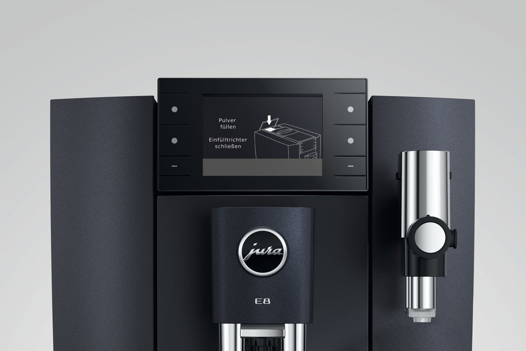 JURA E8 Cosmic Black Kaffeevollautomat mit Farbdisplay und Tassenbeleuchtung