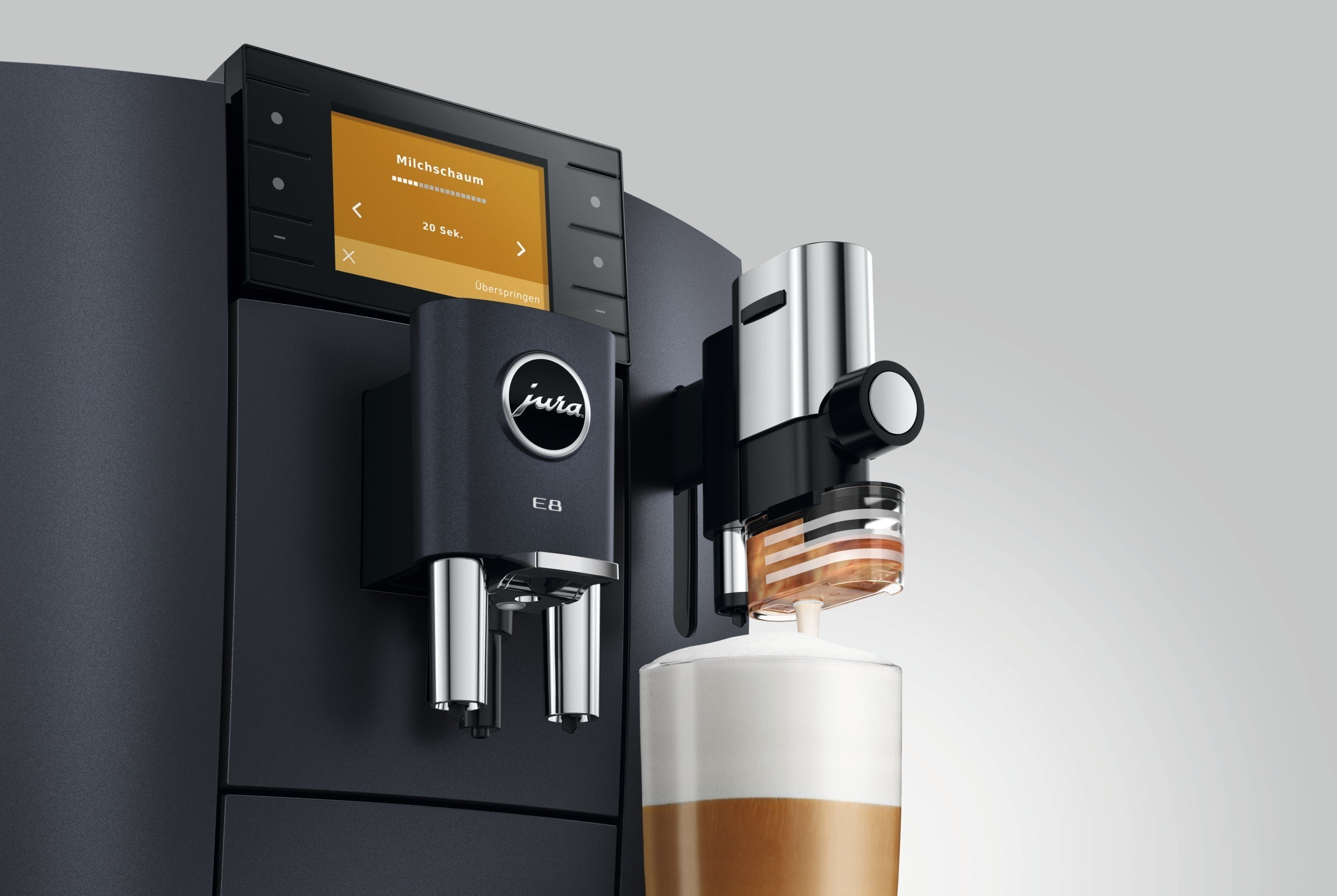 JURA E8 Cosmic Black Kaffeevollautomat mit Farbdisplay und Tassenbeleuchtung