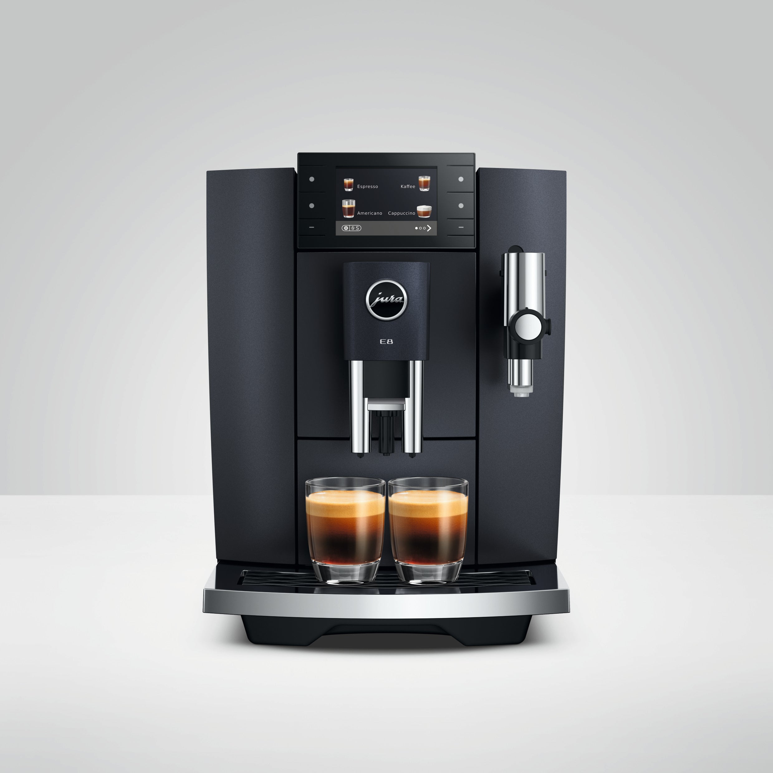 JURA E8 Cosmic Black Kaffeevollautomat mit Farbdisplay und Tassenbeleuchtung