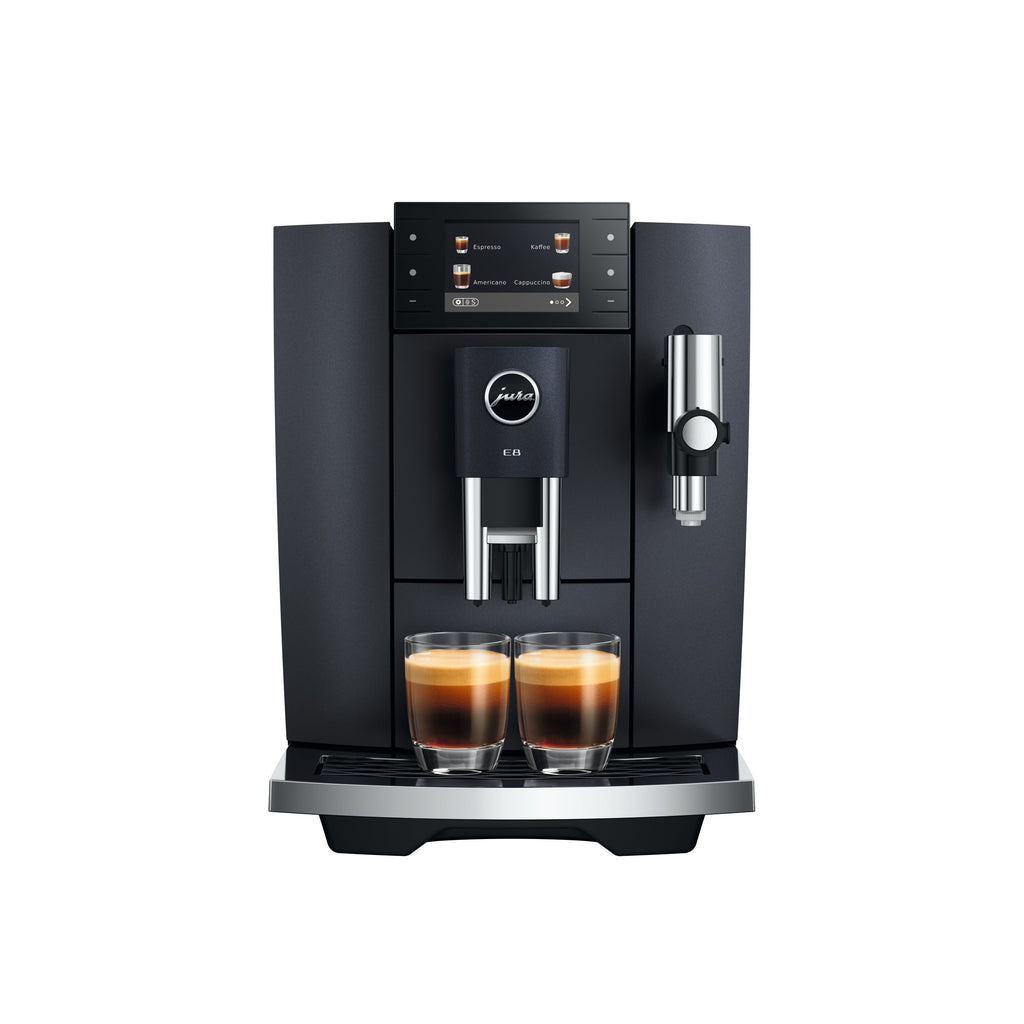 JURA E8 Cosmic Black Kaffeevollautomat mit Farbdisplay und Tassenbeleuchtung