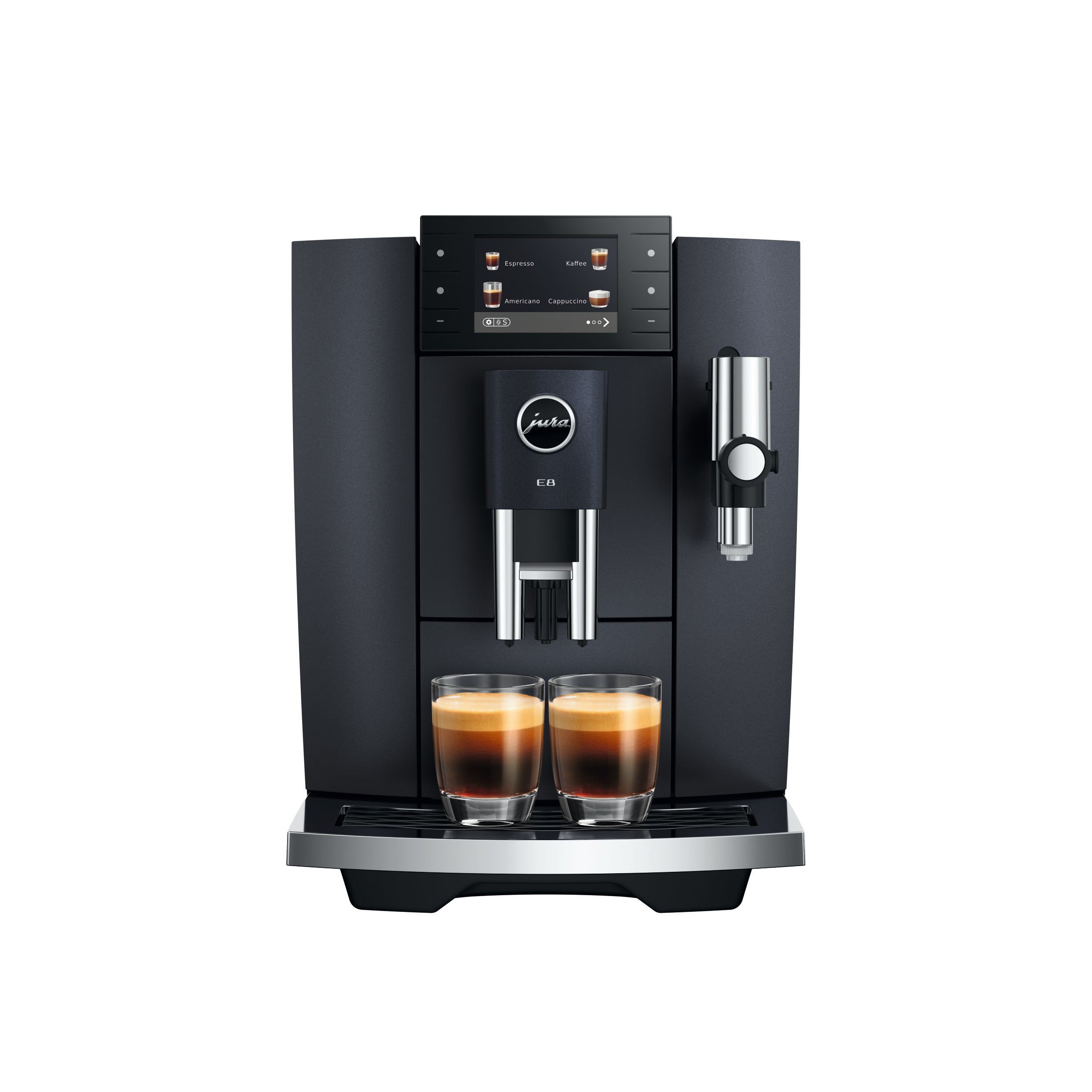 JURA E8 Cosmic Black Kaffeevollautomat mit Farbdisplay und Tassenbeleuchtung