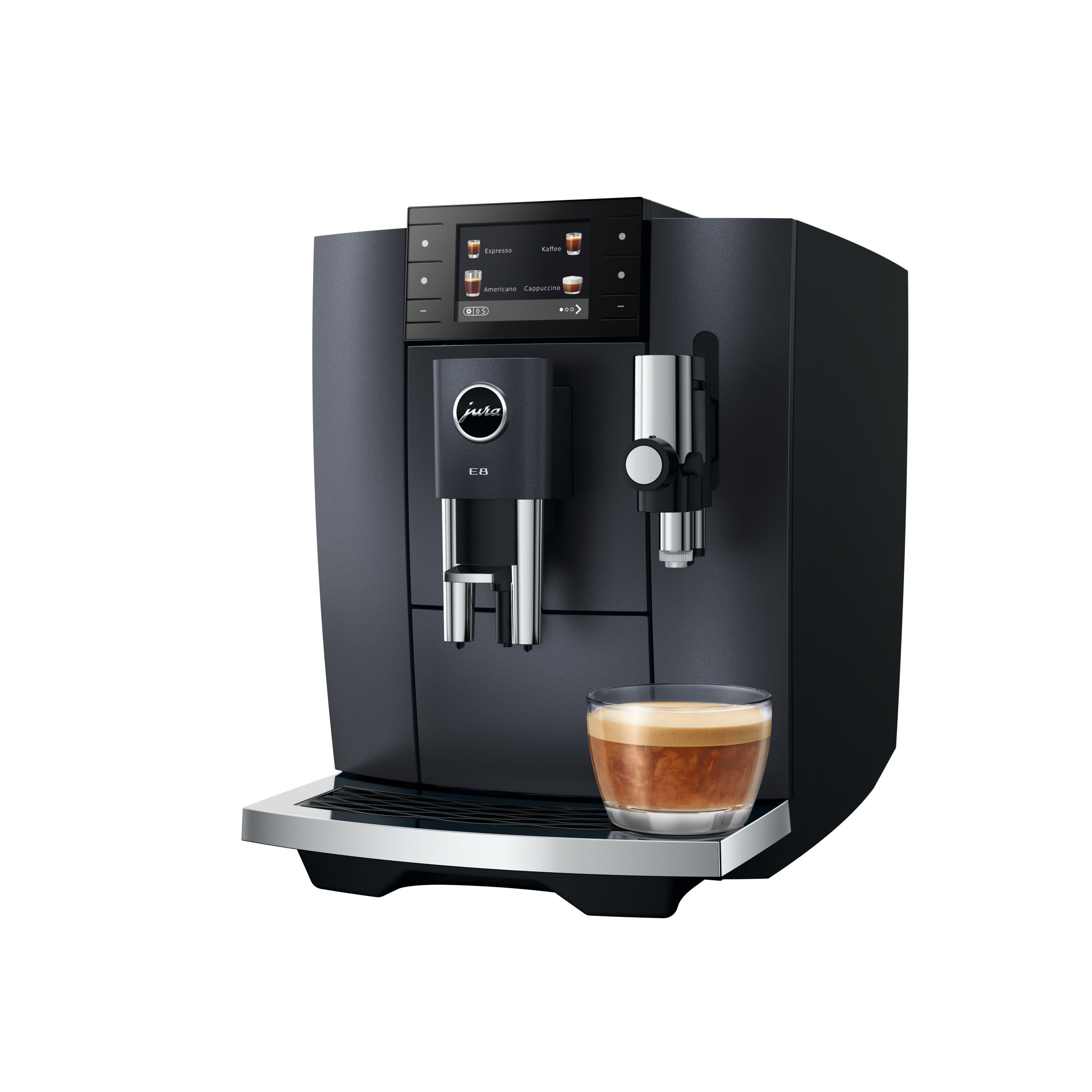 JURA E8 Cosmic Black Kaffeevollautomat mit Farbdisplay und Tassenbeleuchtung