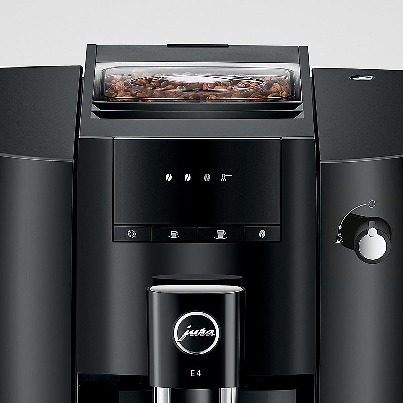 Jura E4 Piano Black Kaffeevollautomat mit Professional Aroma Grinder und Symbol-Display