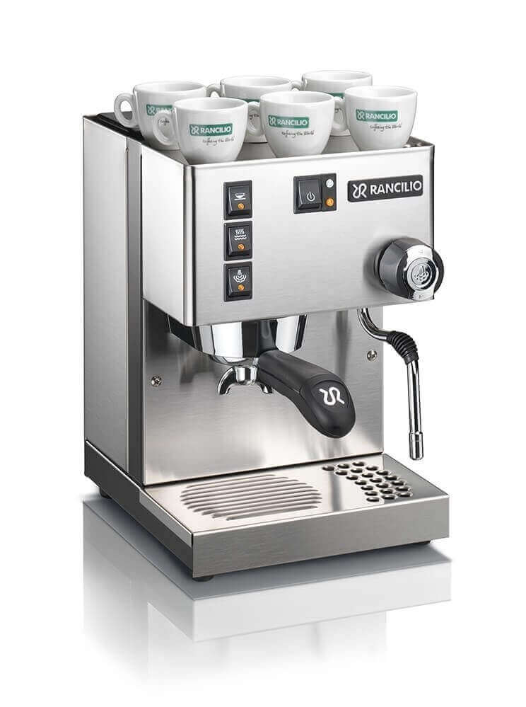 Rancilio Silvia E Siebträgermaschine in Edelstahl mit klassischem Design