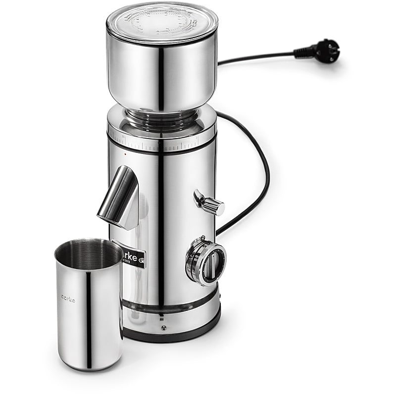Aarke Kaffeemühle aus Edelstahl mit konischem Mahlwerk und Glasbehälter