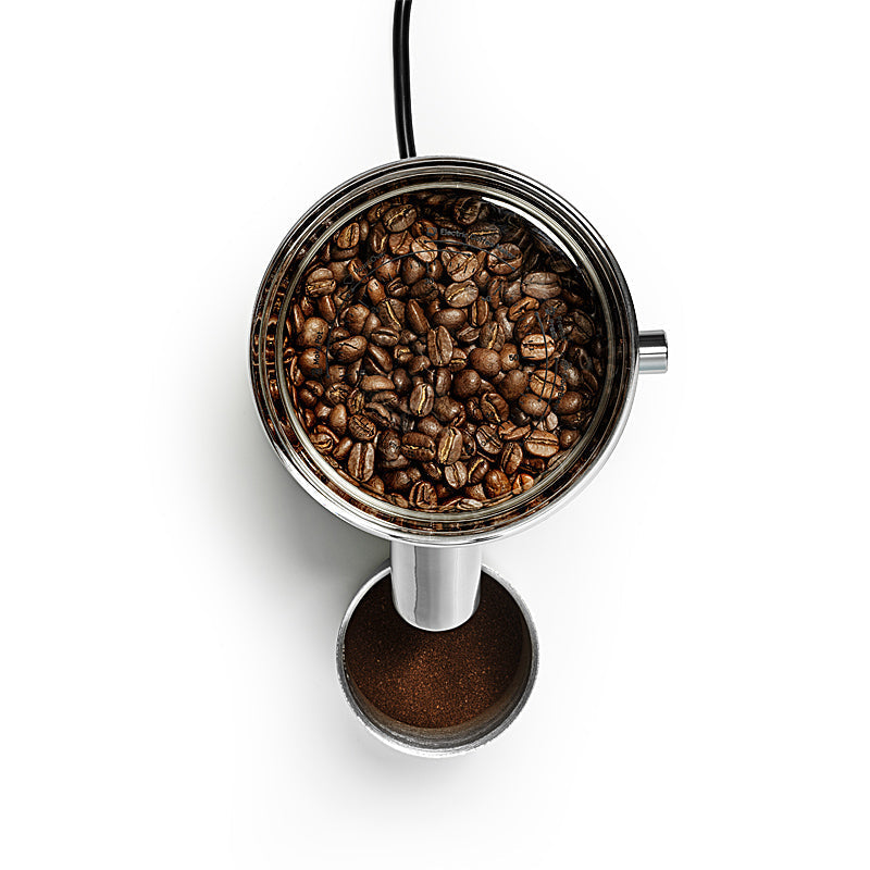 Aarke Kaffeemühle aus Edelstahl mit konischem Mahlwerk und Glasbehälter