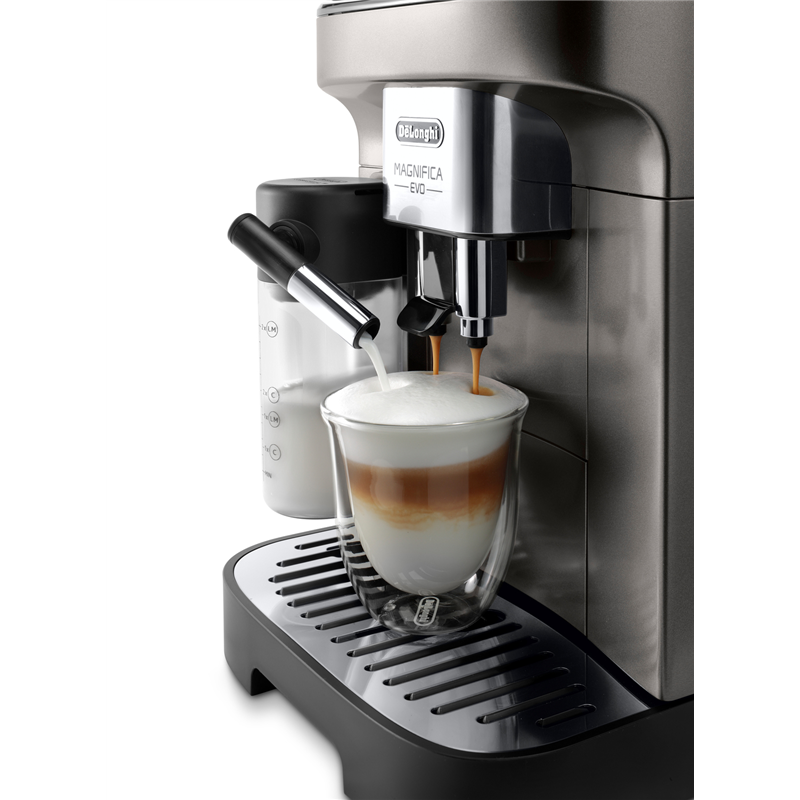 De'Longhi Magnifica Evo Kaffeevollautomat in Titan-Schwarz mit LatteCrema-Milchsystem